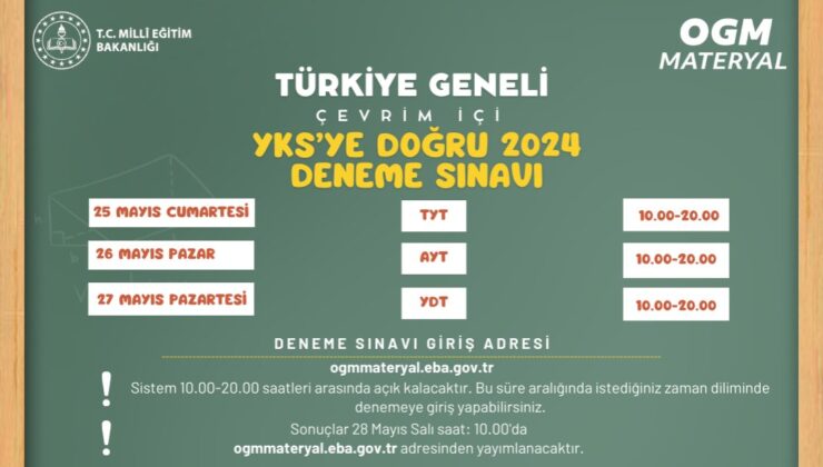 YKS’YE DOĞRU 2024 TÜRKİYE GENELİ ÇEVRİM İÇİ DENEME SINAVI