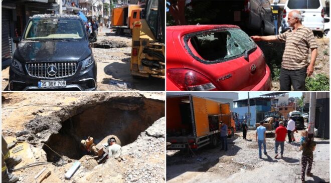 İzmir’de su borusu patladı, çok sayıda araç, ev ve iş yeri zarar gördü