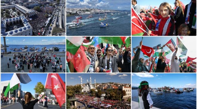 Binlerce kişi, Gazze ve Küresel Sumud Filosu’na destek için buluştu