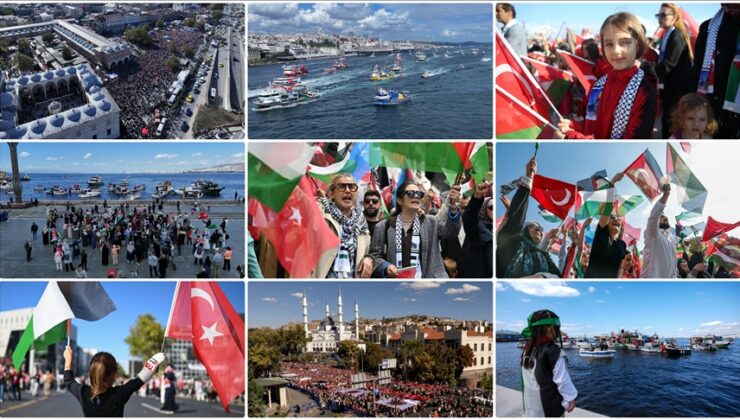 Binlerce kişi, Gazze ve Küresel Sumud Filosu’na destek için buluştu