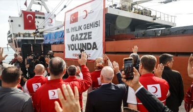 Türk Kızılayın Gazze için hazırladığı 18. “İyilik Gemisi” Mersin Limanı’ndan uğurlandı